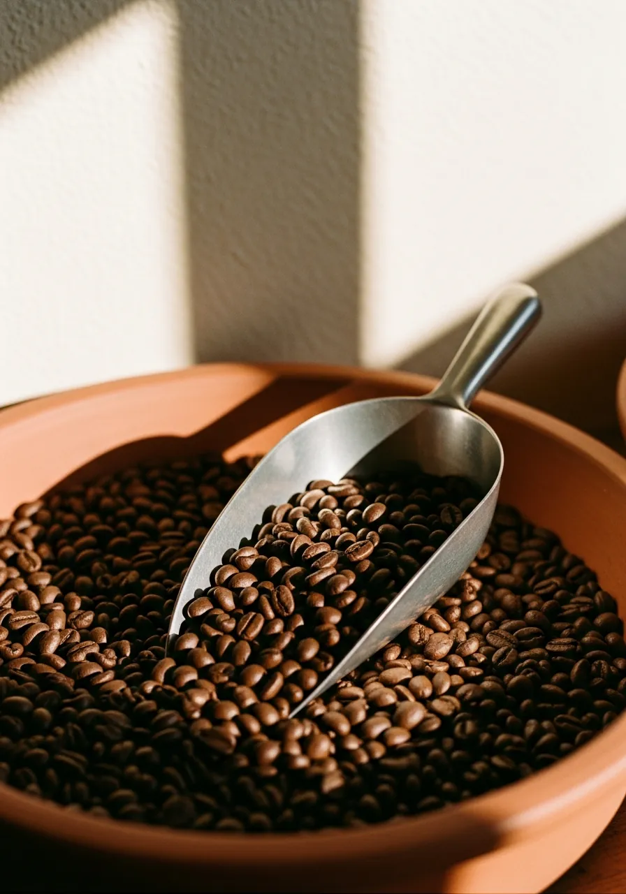 Scoop resting in whole beans