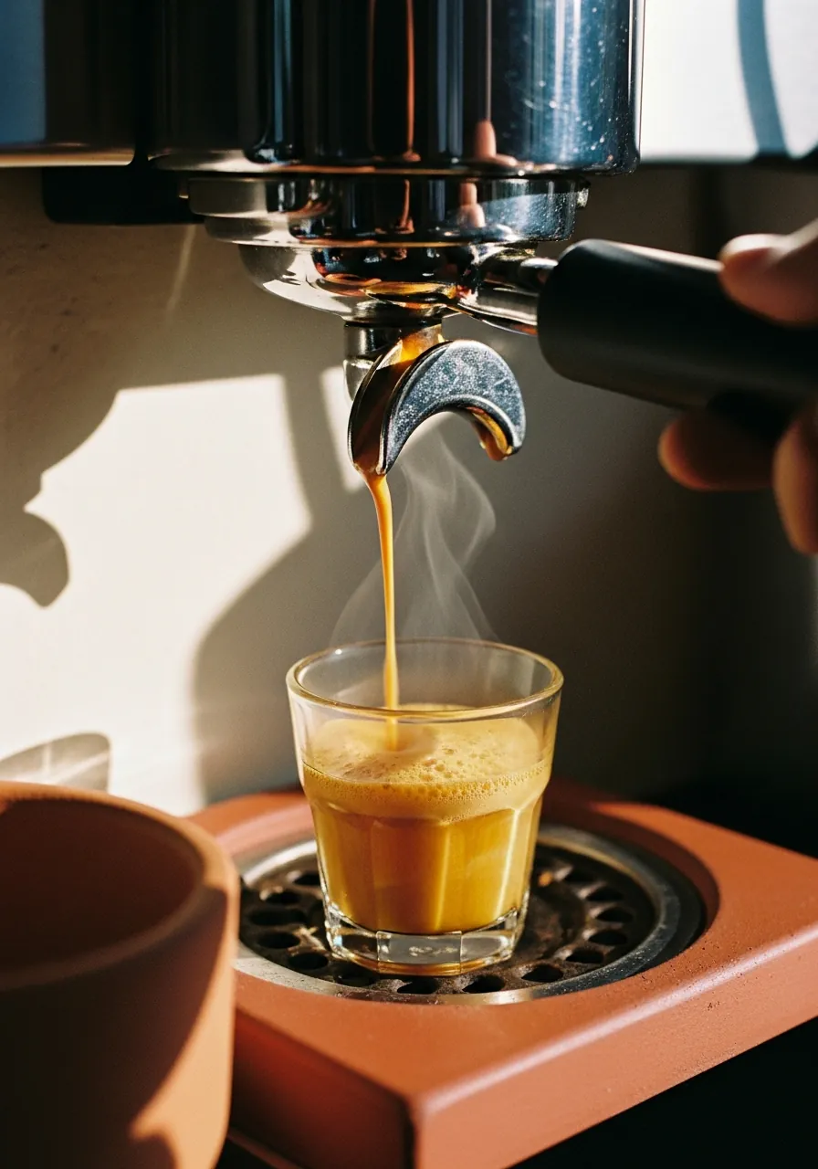 Espresso pulling from the portafilter