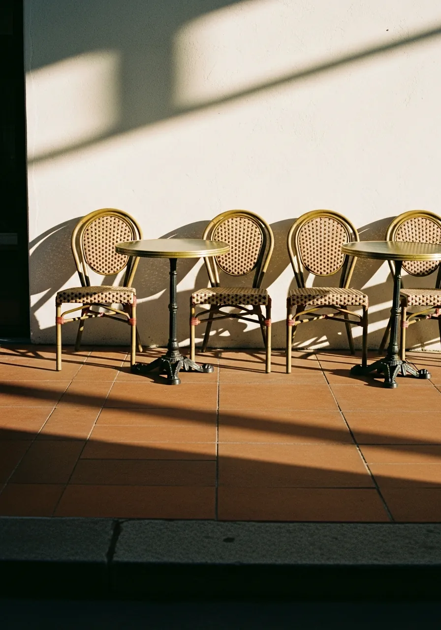 Patio chairs at golden hour